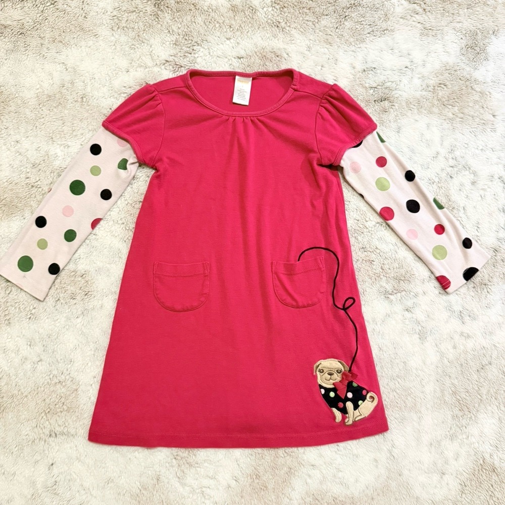 VIEW ALL Gymboree 2010 Dog Embroidered Dress With Polka Dot Sleeves Youth Size 5
